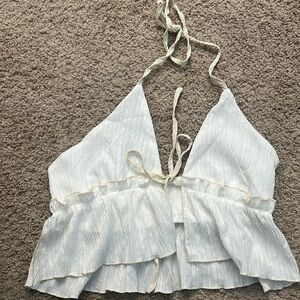 White Sleeveless Tie Front Crop Top
